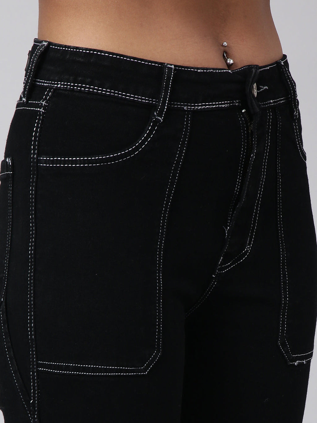 Women's Black Straight Fit Cargo Jeans