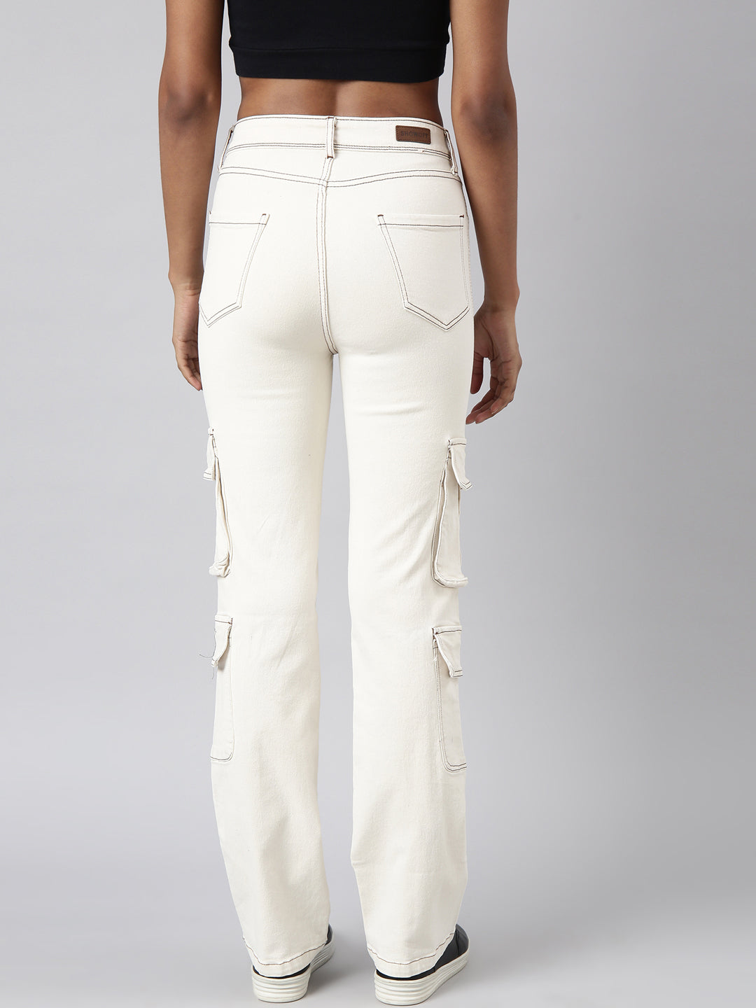 Women's Cream Straight Fit Cargo Jeans