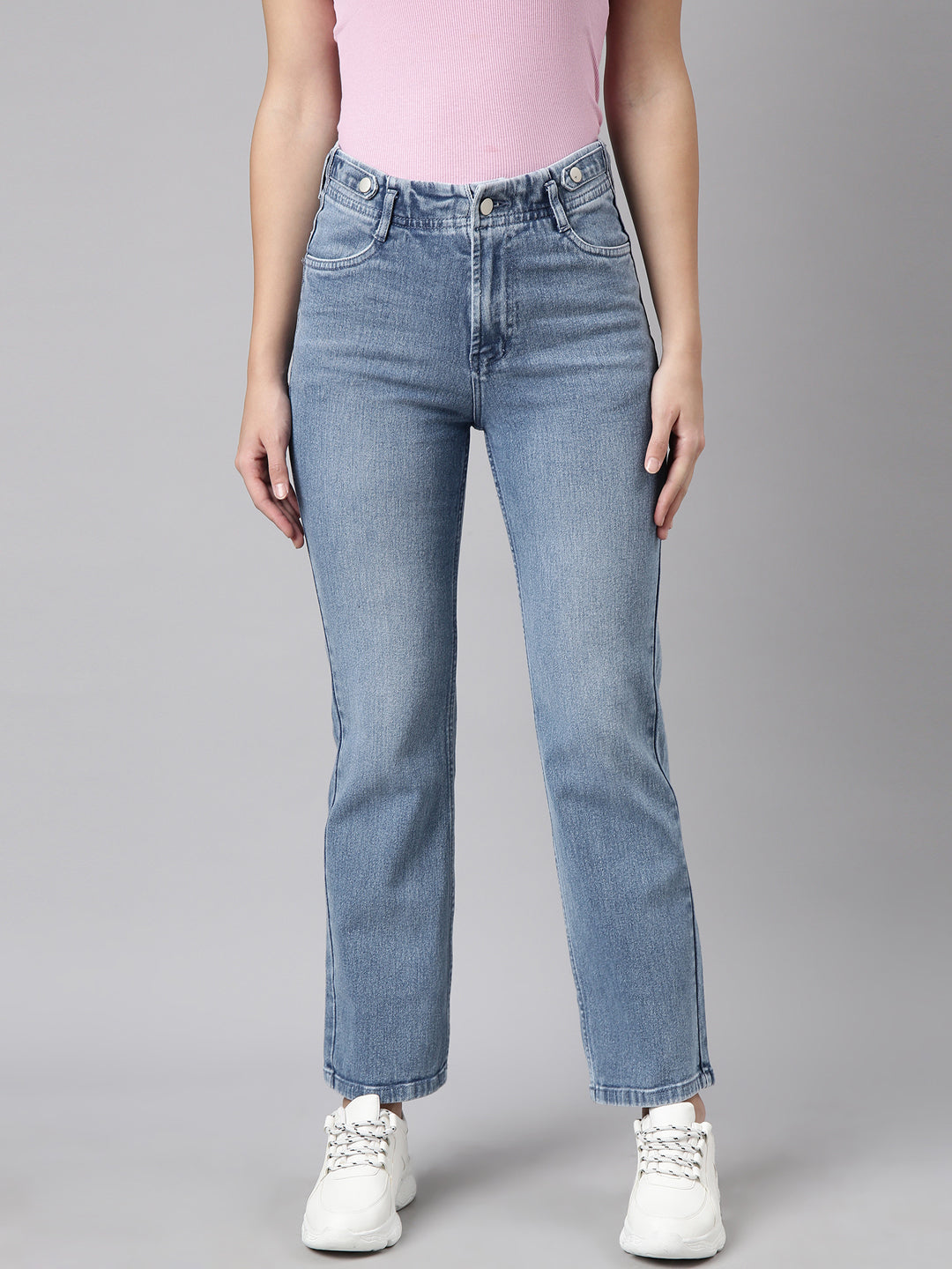 Women's Blue Straight Fit Light Fade Stretchable Jeans