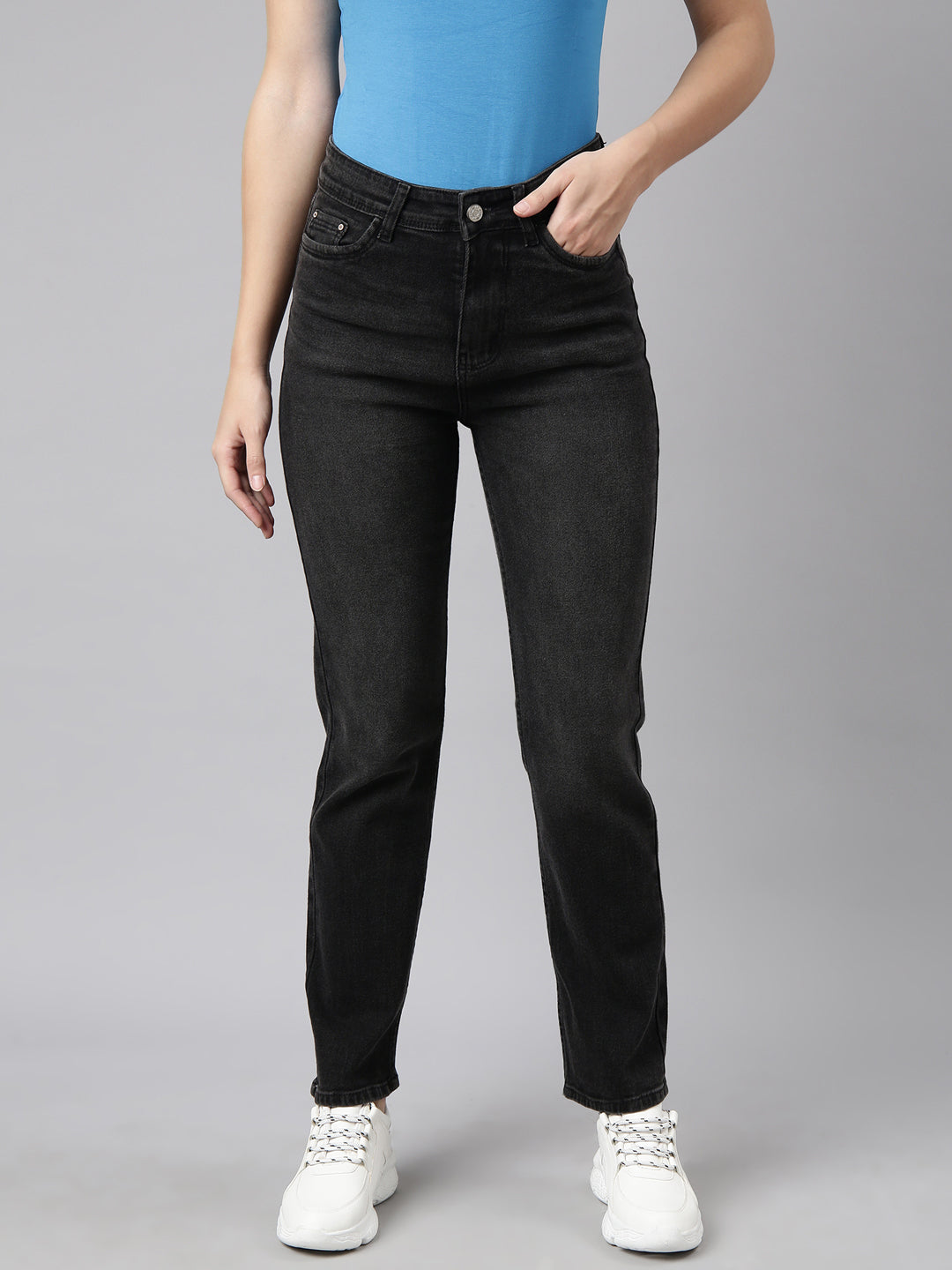 Women's Charcoal Straight Fit Light Fade Jeans