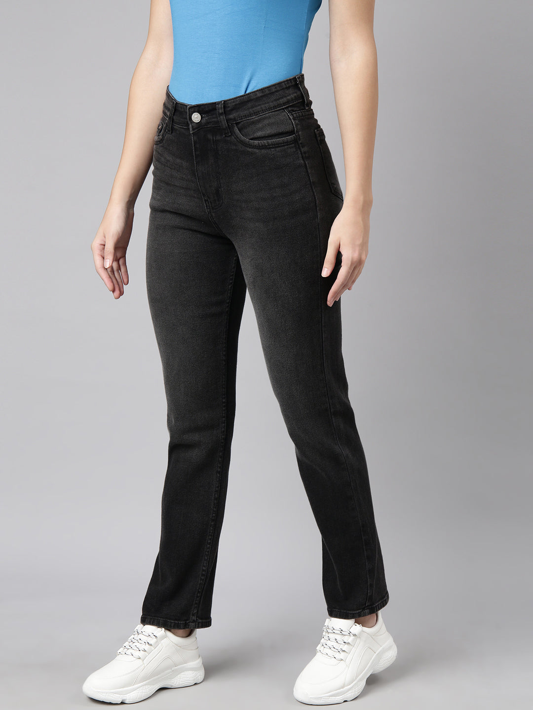 Women's Charcoal Straight Fit Light Fade Jeans