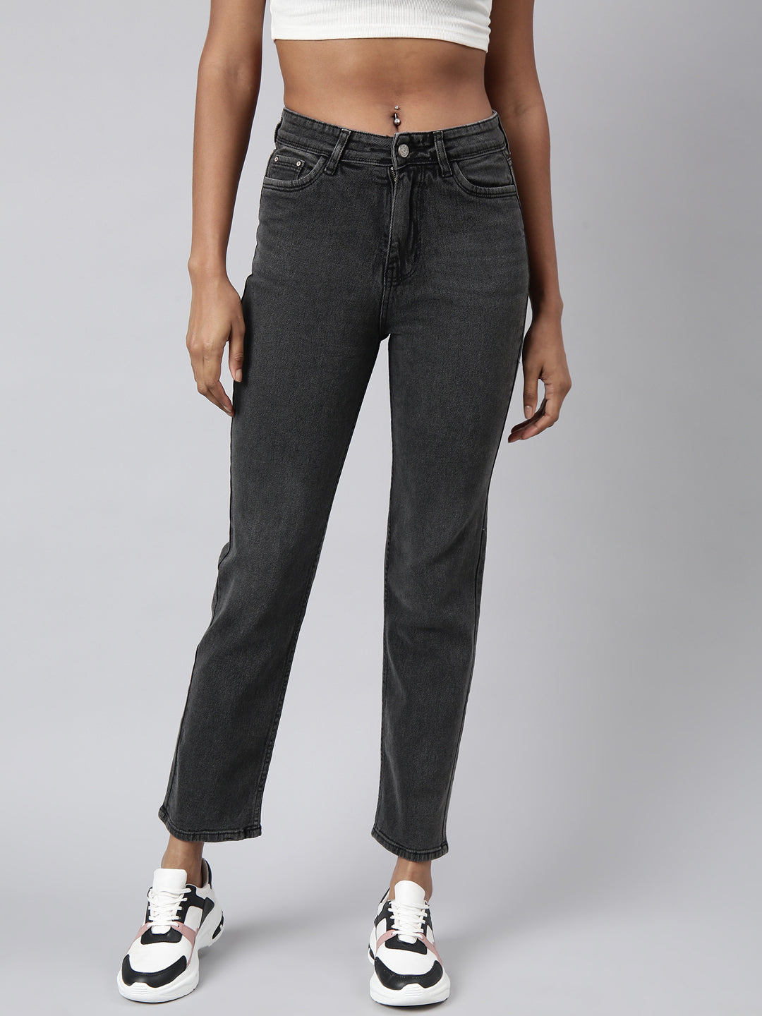 Women's Grey Straight Fit Light Fade Jeans