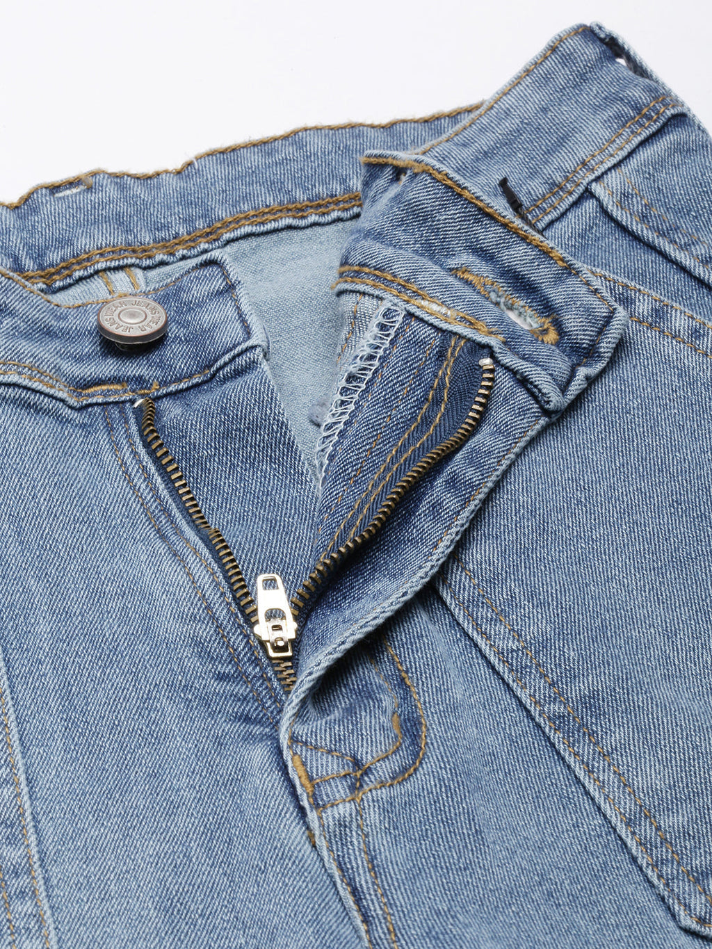 Women's Blue Straight Fit Light Fade Stretchable Denim Cargo Jeans