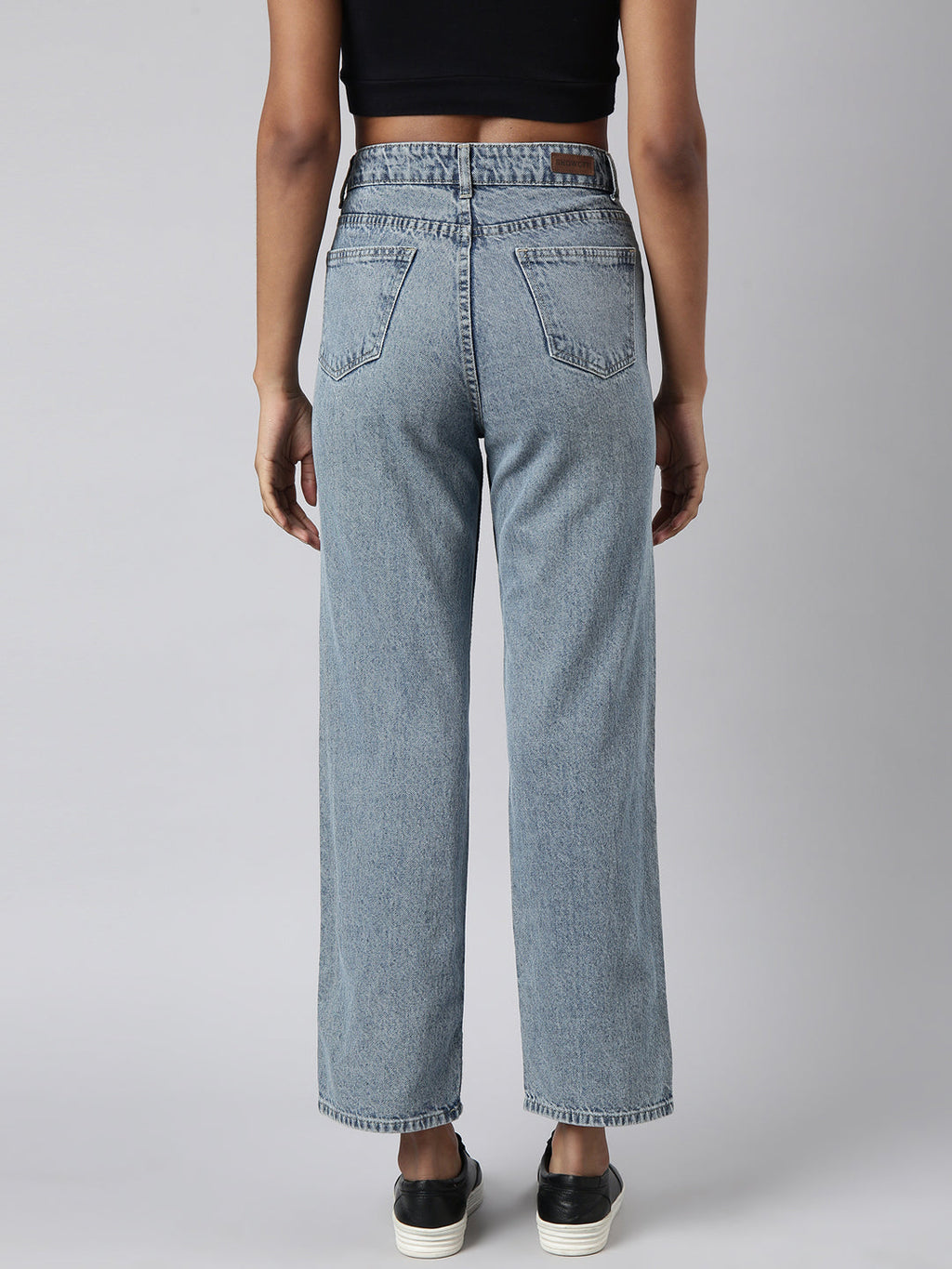 Women's Blue Straight Fit Heavy Fade Acid Wash Jeans