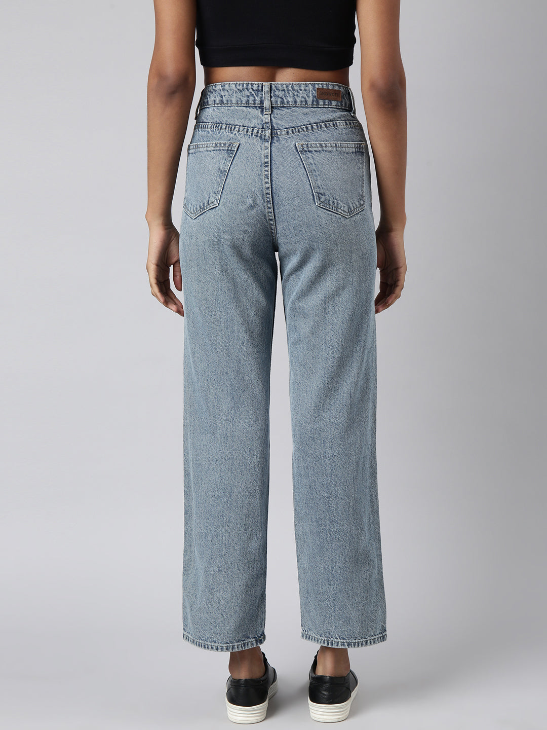 Women's Blue Straight Fit Heavy Fade Acid Wash Jeans