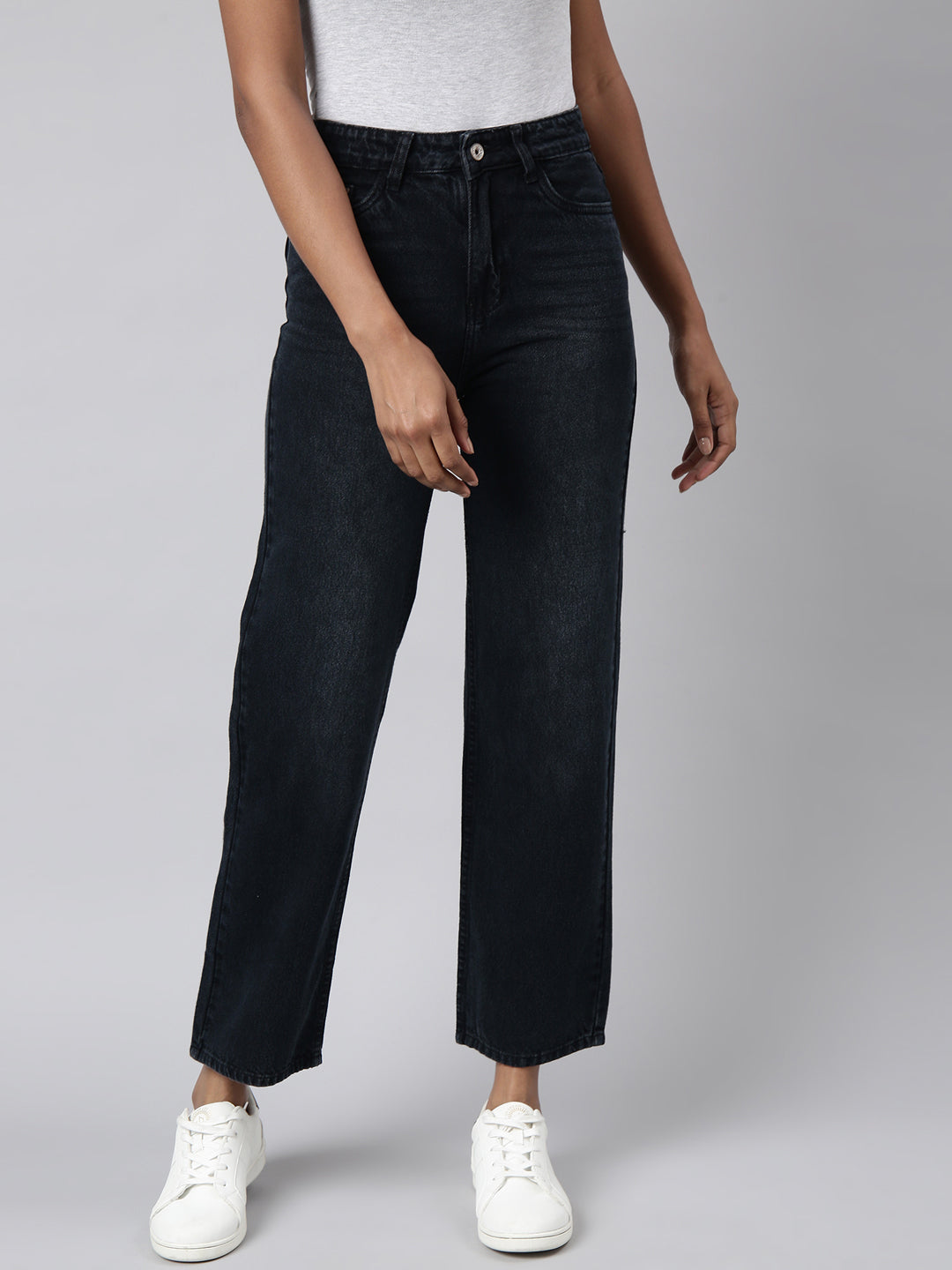 Women's Navy Blue Straight Fit Jeans