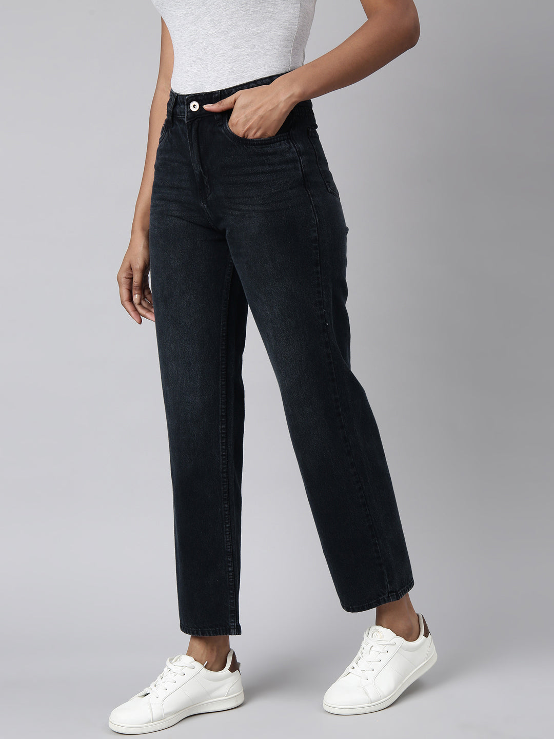 Women's Navy Blue Straight Fit Jeans