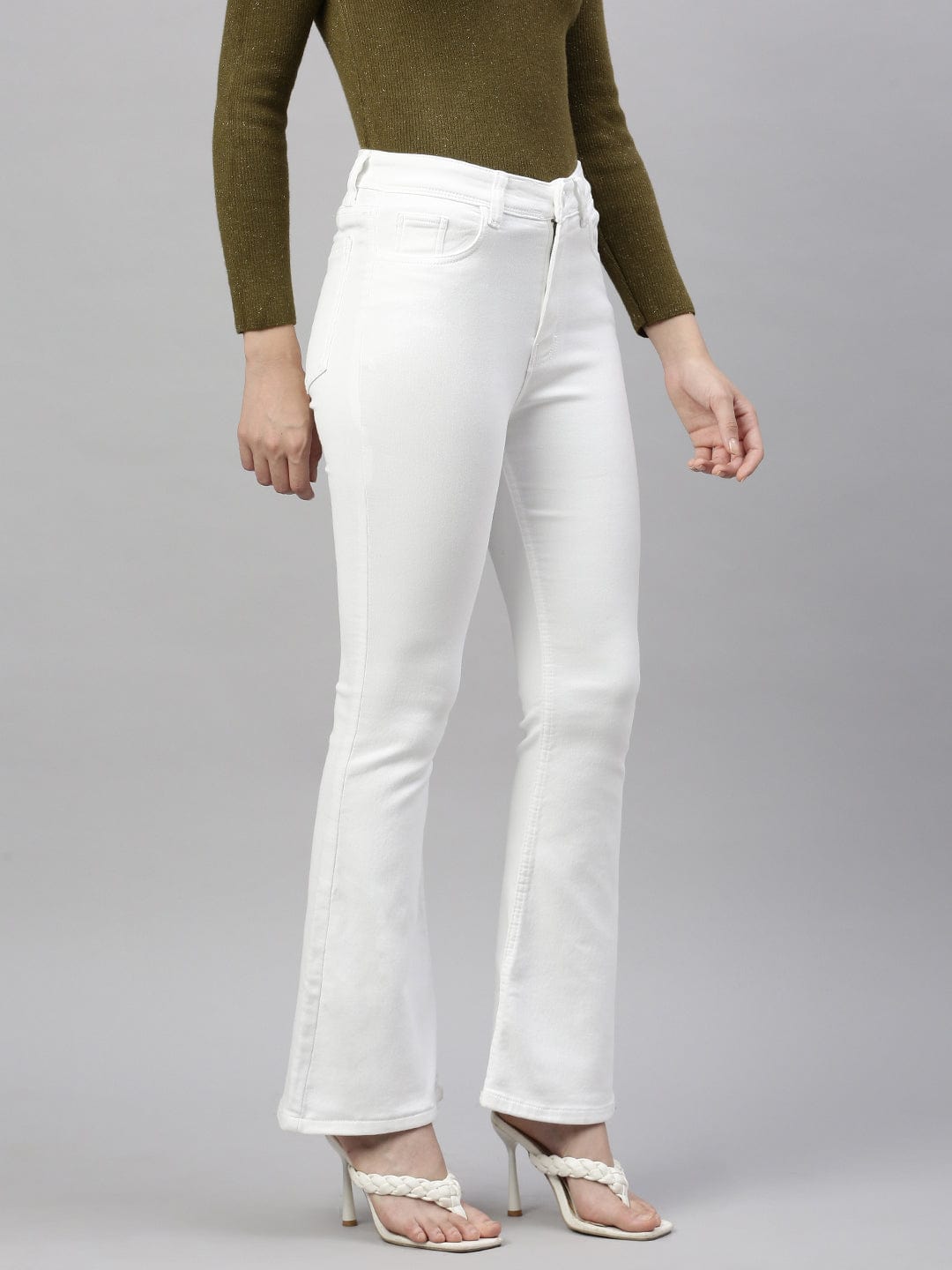 Women's White Comfort Bootcut Stretchable Jeans