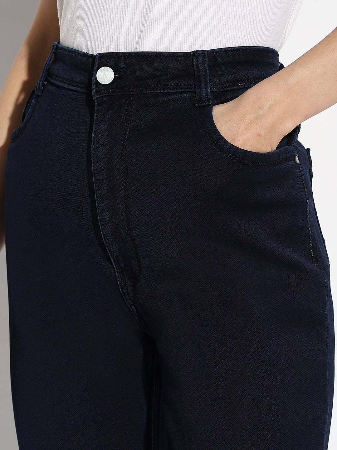 Women's Navy Blue Cotton Comfort Slim Fit Acid Wash Stretchable Jeans