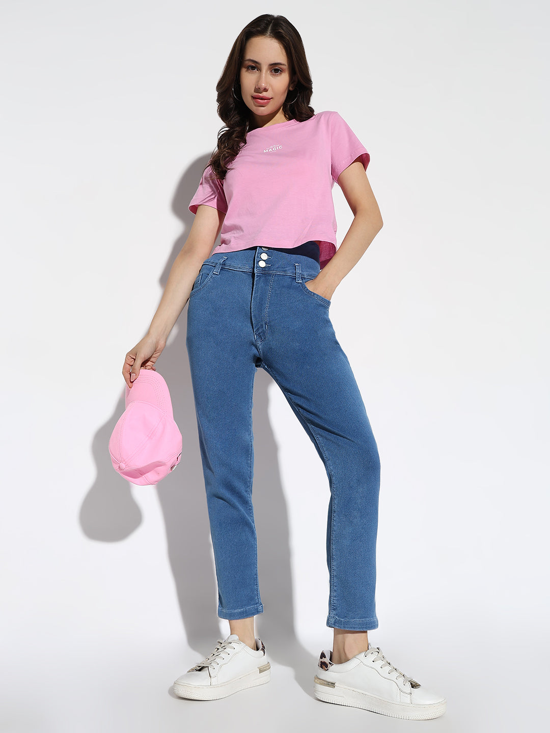 Women's Blue Comfort Straight Fit Acid Wash Stretchable Jeans