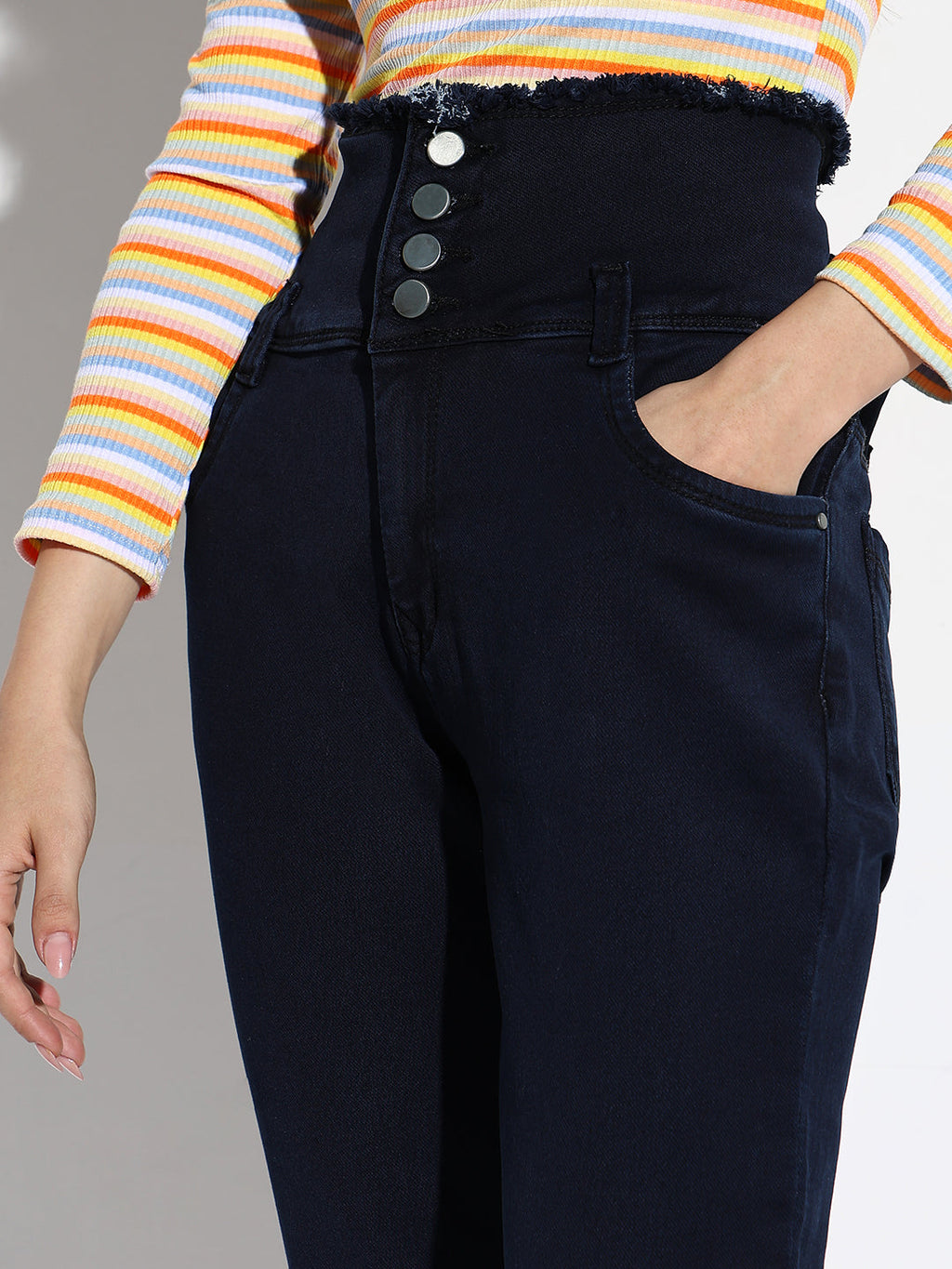 Women's Navy Blue Comfort Slim Fit High-Rise Stretchable Jeans