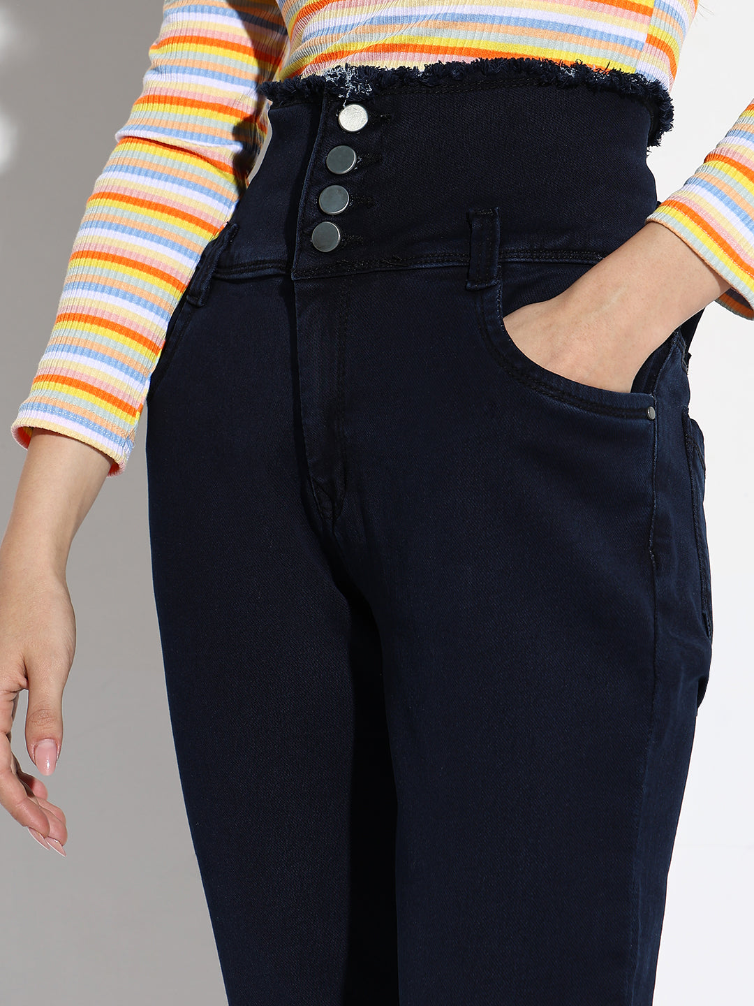 Women's Navy Blue Comfort Slim Fit High-Rise Stretchable Jeans