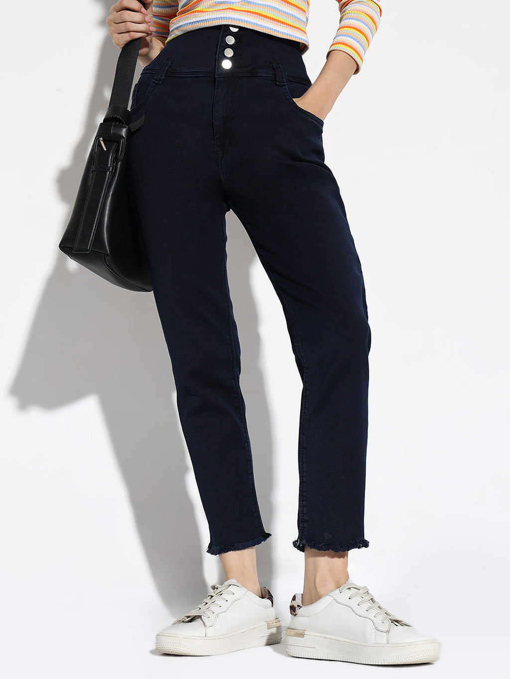 Women's Navy Blue Comfort Slim Fit High-Rise Stretchable Jeans