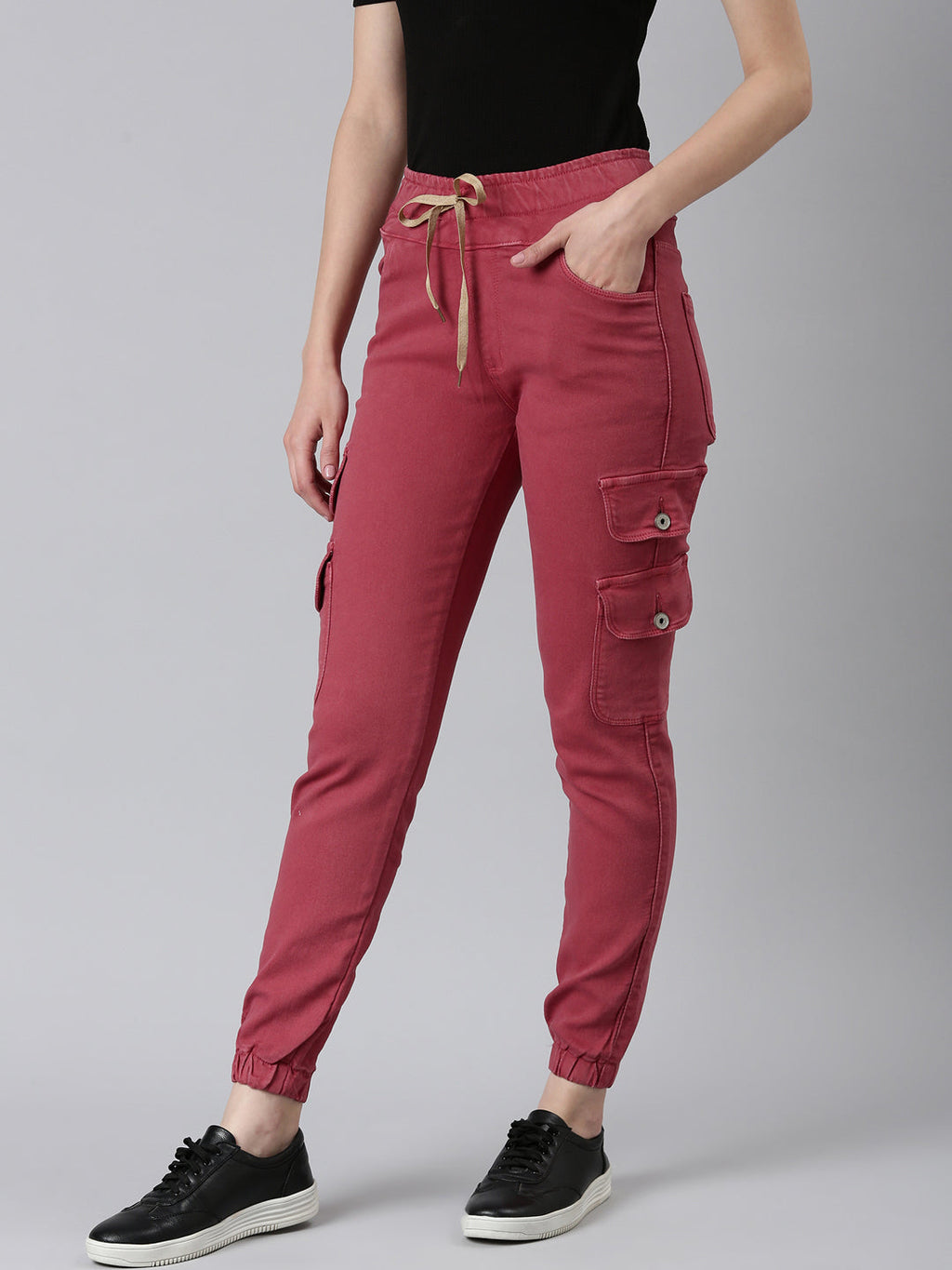 Women's Mauve Regular Fit Cotton Denim Jogger