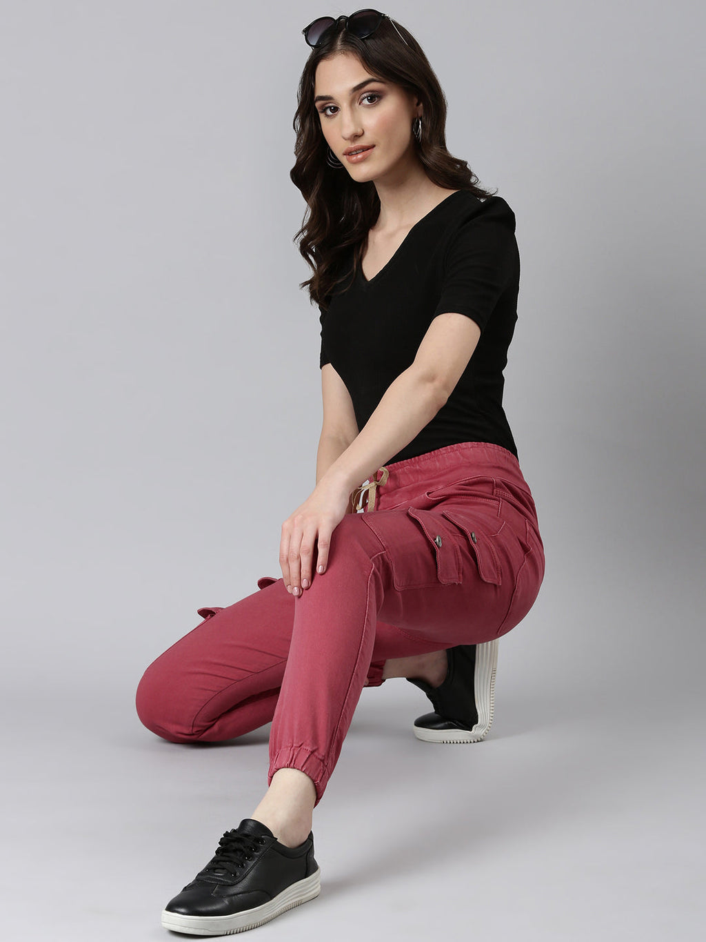 Women's Mauve Regular Fit Cotton Denim Jogger