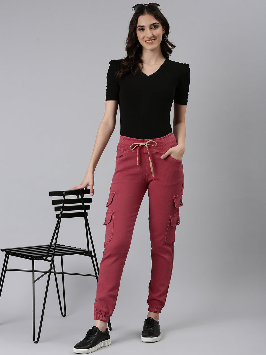 Women's Mauve Regular Fit Cotton Denim Jogger