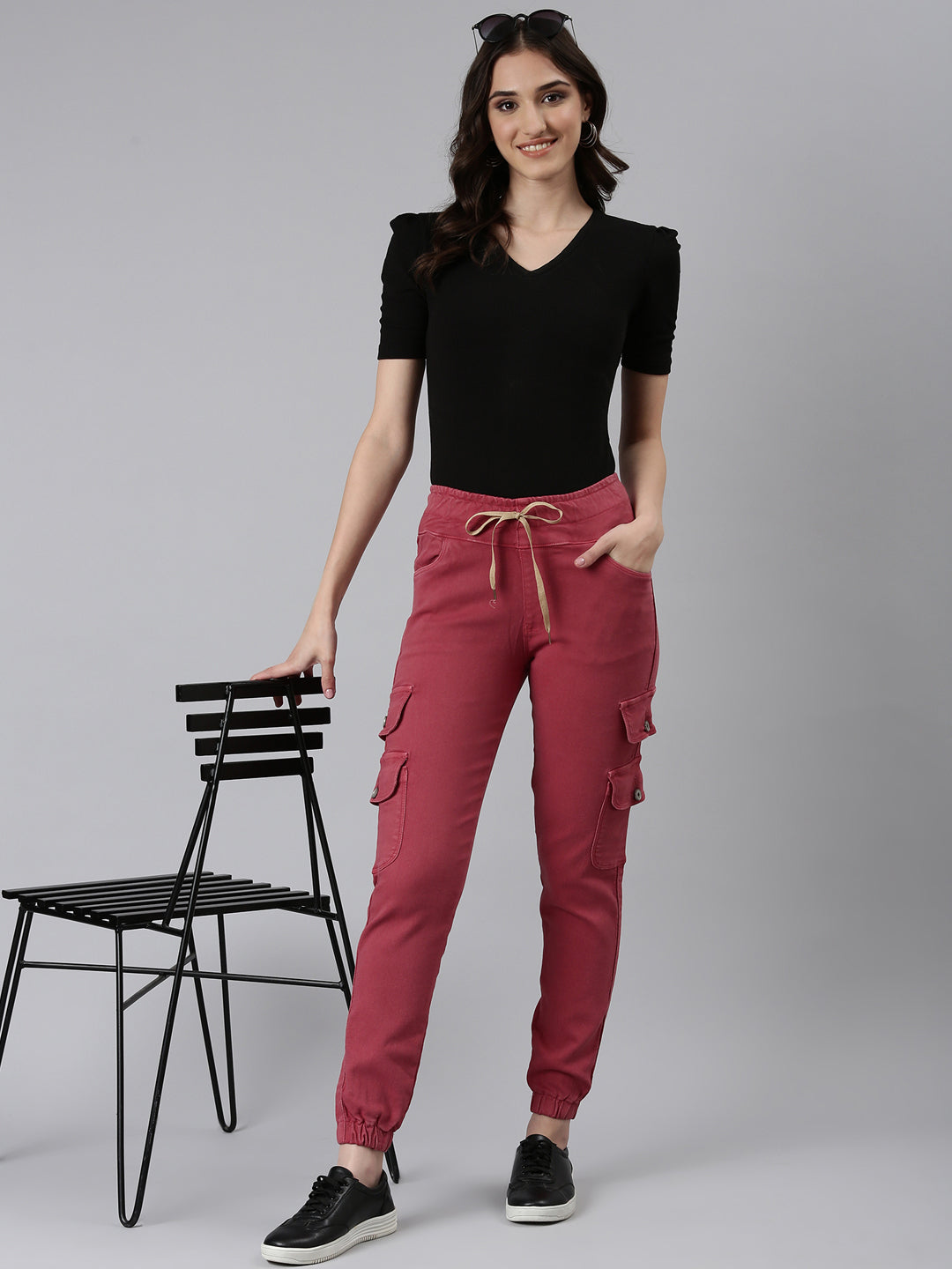 Women's Mauve Regular Fit Cotton Denim Jogger