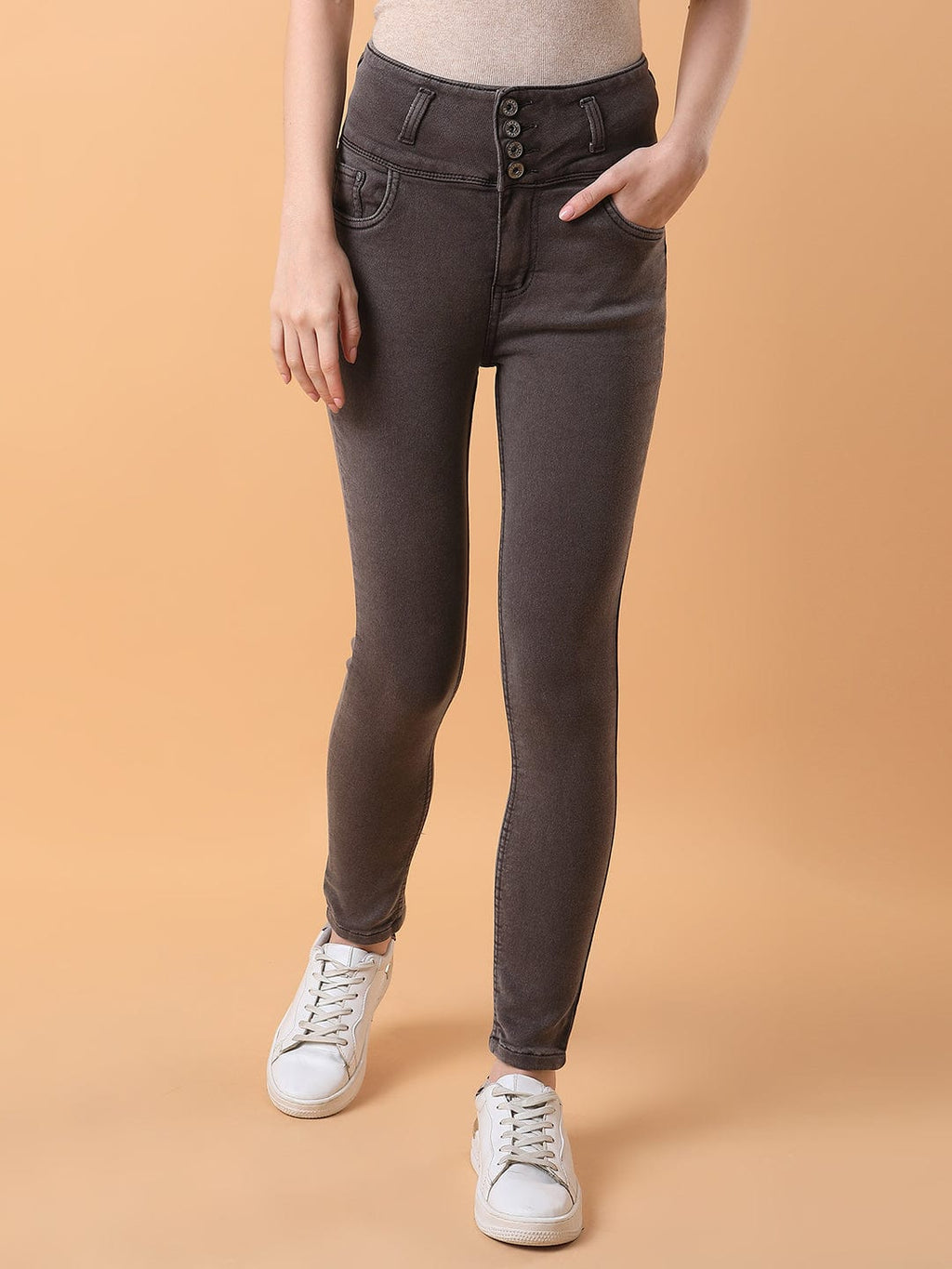 Women's Brown Straight Fit High-Rise Stretchable Jeans