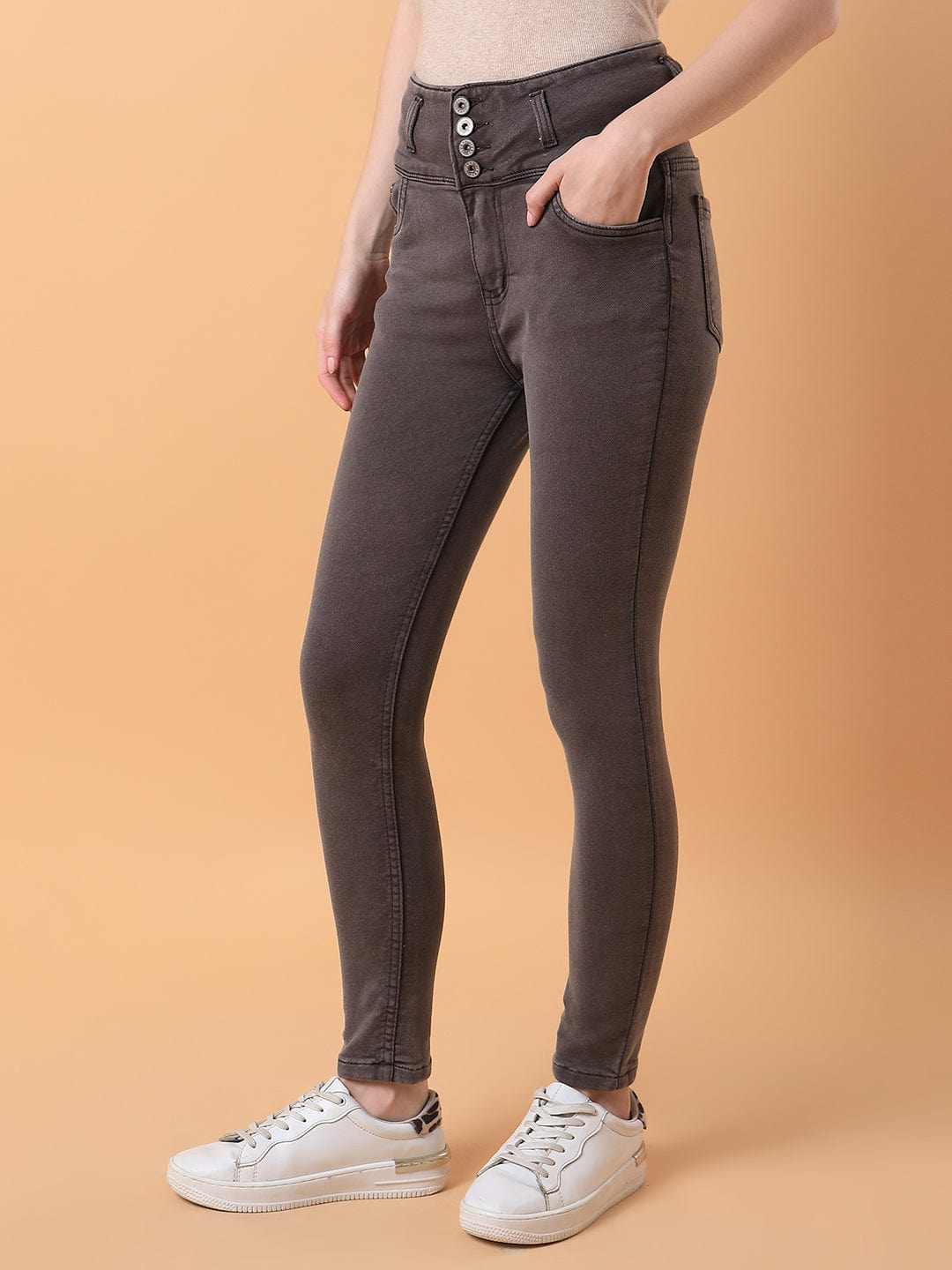 Women's Brown Straight Fit High-Rise Stretchable Jeans