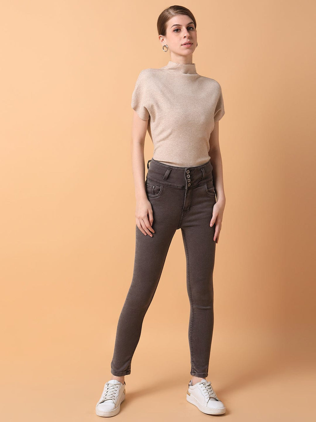 Women's Brown Straight Fit High-Rise Stretchable Jeans