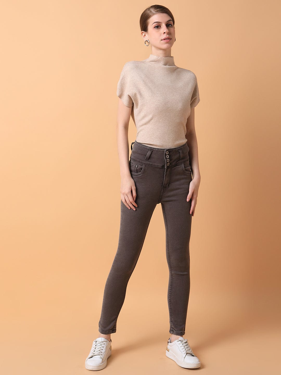 Women's Brown Straight Fit High-Rise Stretchable Jeans