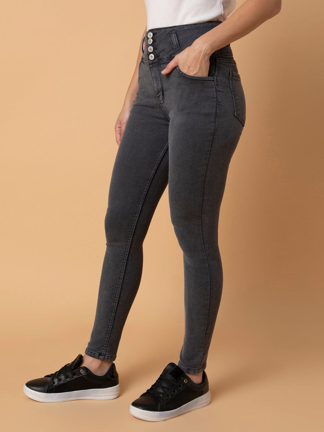 Women's Grey Straight Fit Mid-Rise Stretchable Jeans