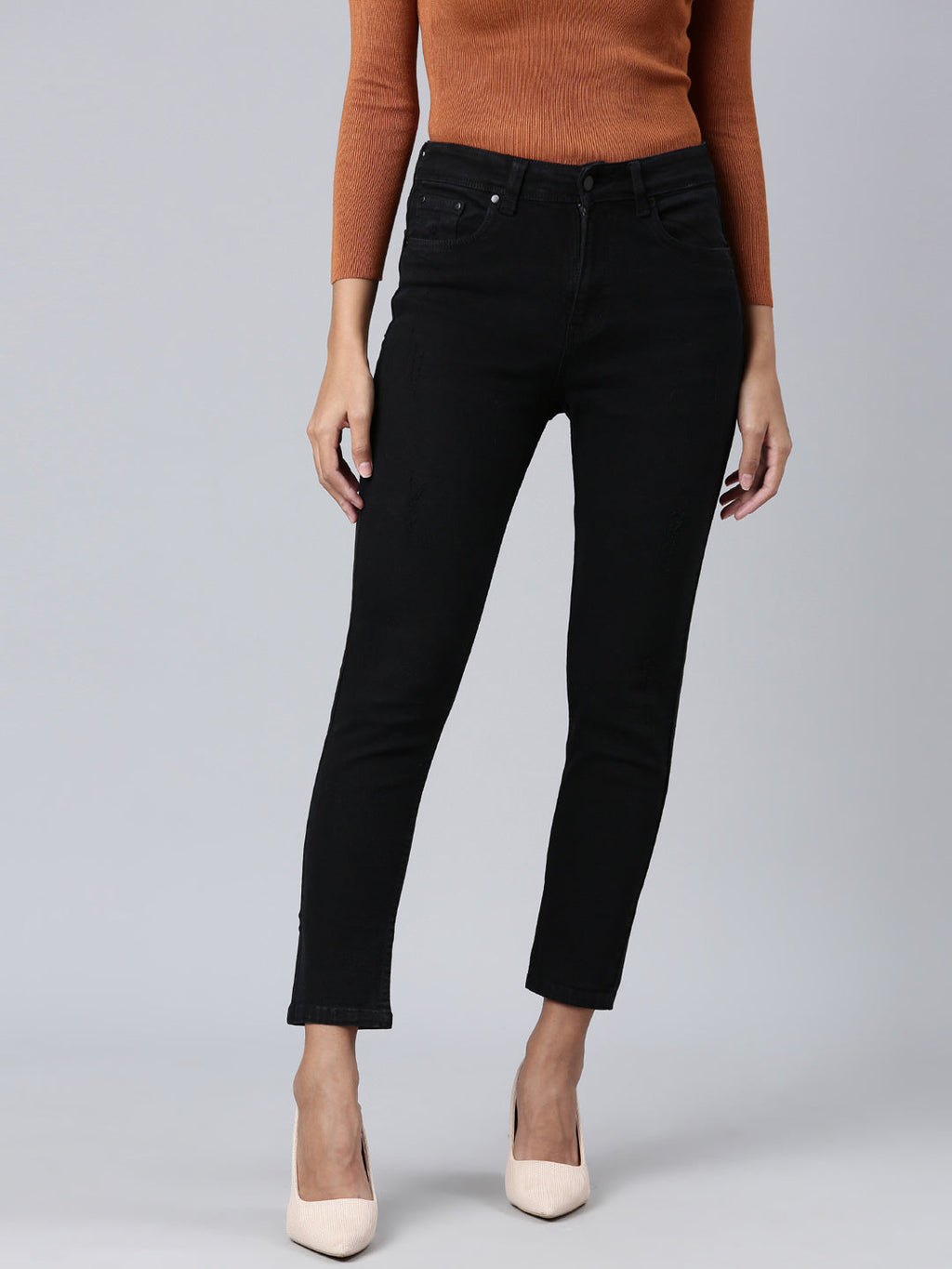 Women's Black Mid Rise Boyfriend Fit Cropped Jeans