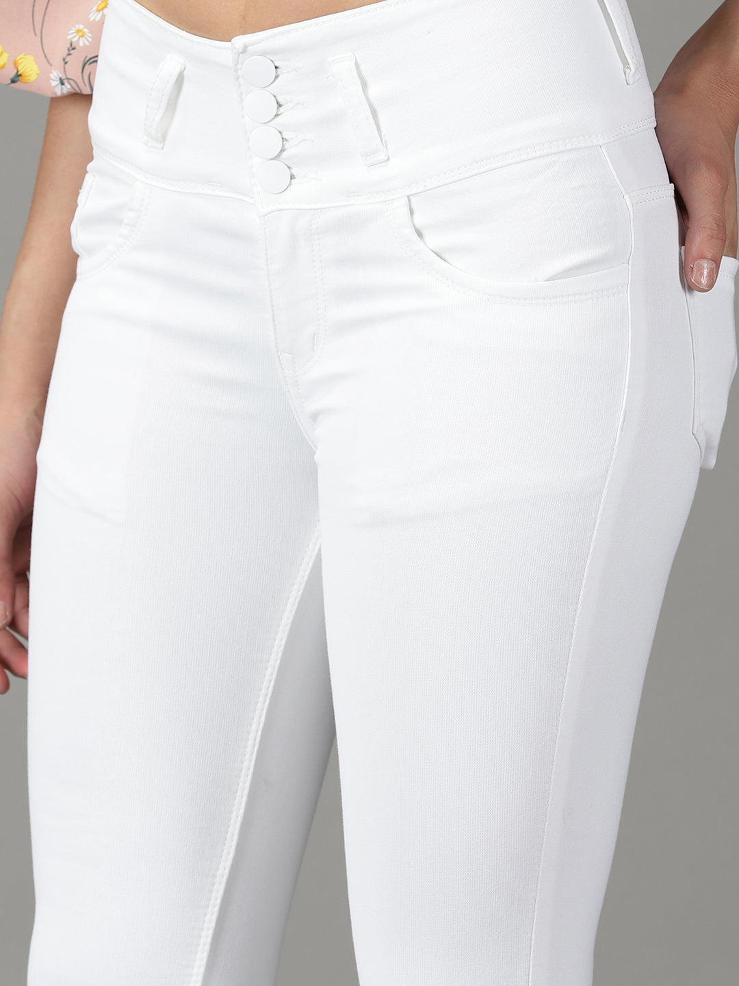 Women's White Skinny Fit High-Rise Acid Wash Stretchable Cotton Jeans