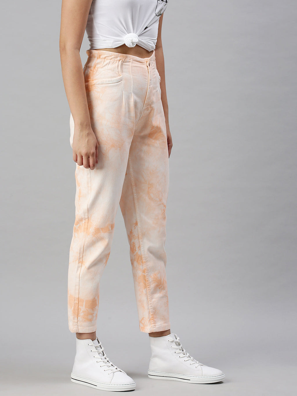 Women's Orange Mom Fit High-Rise Clean Look Stretchable Jeans