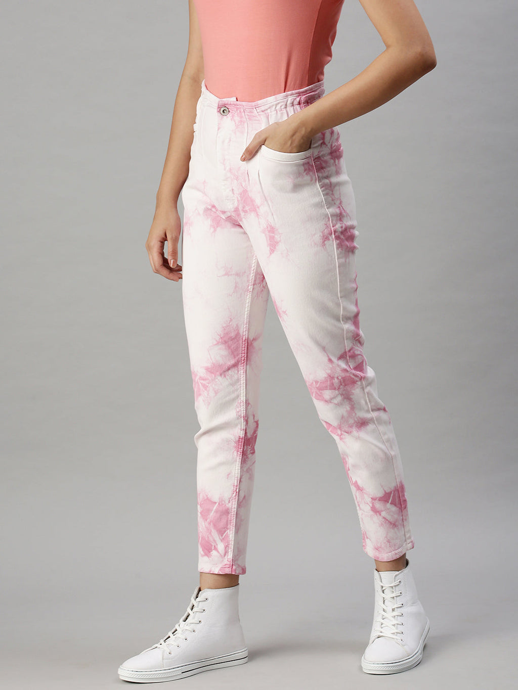 Women's Pink High-Rise Clean Look Elasticated Stretchable Jeans