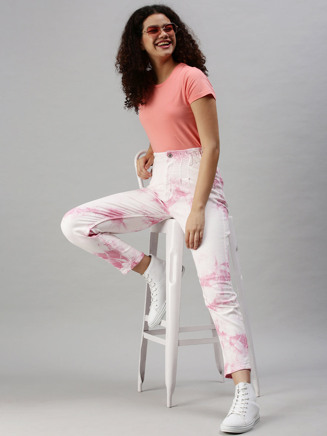 Women's Pink High-Rise Clean Look Elasticated Stretchable Jeans