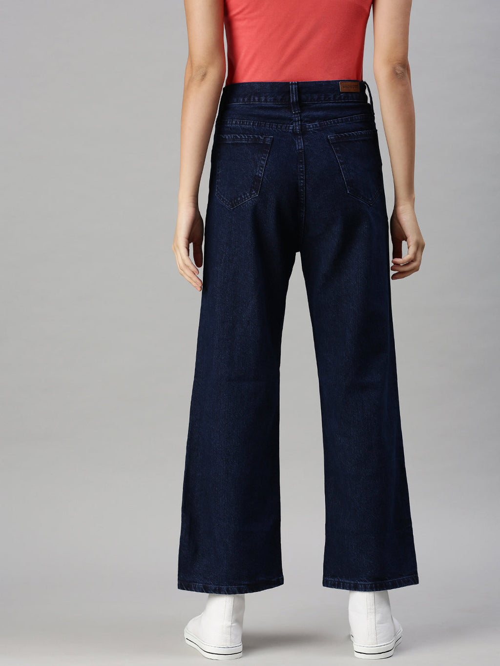 Women's Navy Blue Wide Leg Cotton High-Rise Clean Look Jeans