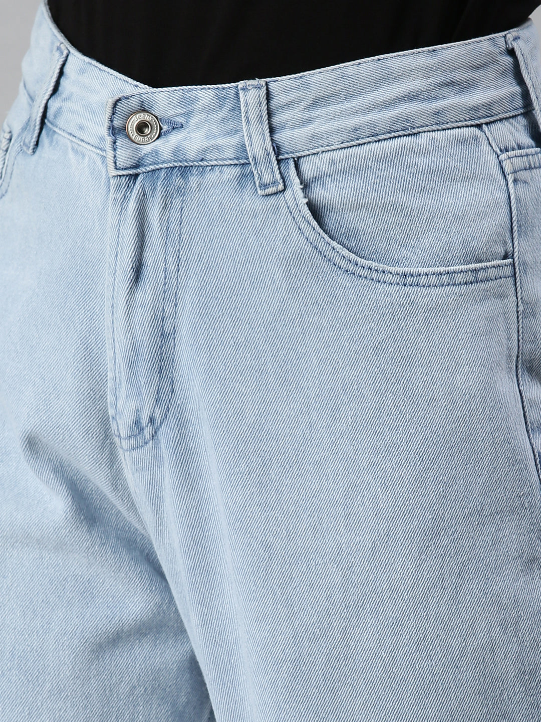 Women's Blue Cotton Wide Leg High-Rise Clean Look Jeans