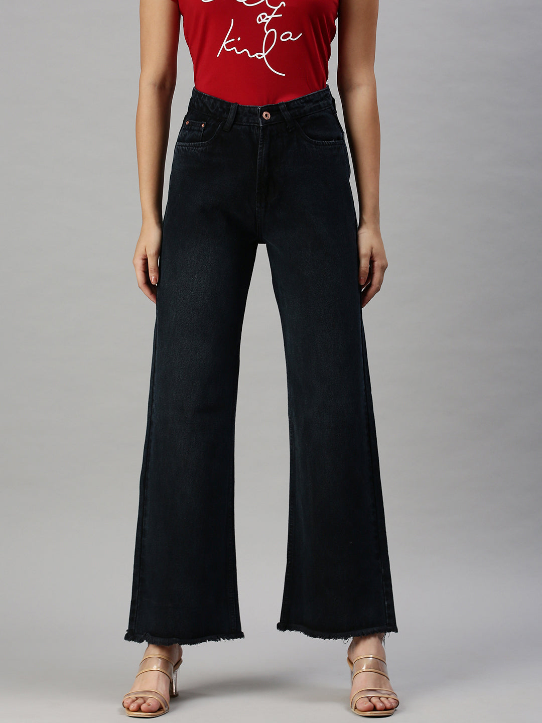 Women's Black Wide Leg Clean Look High-Rise Jeans