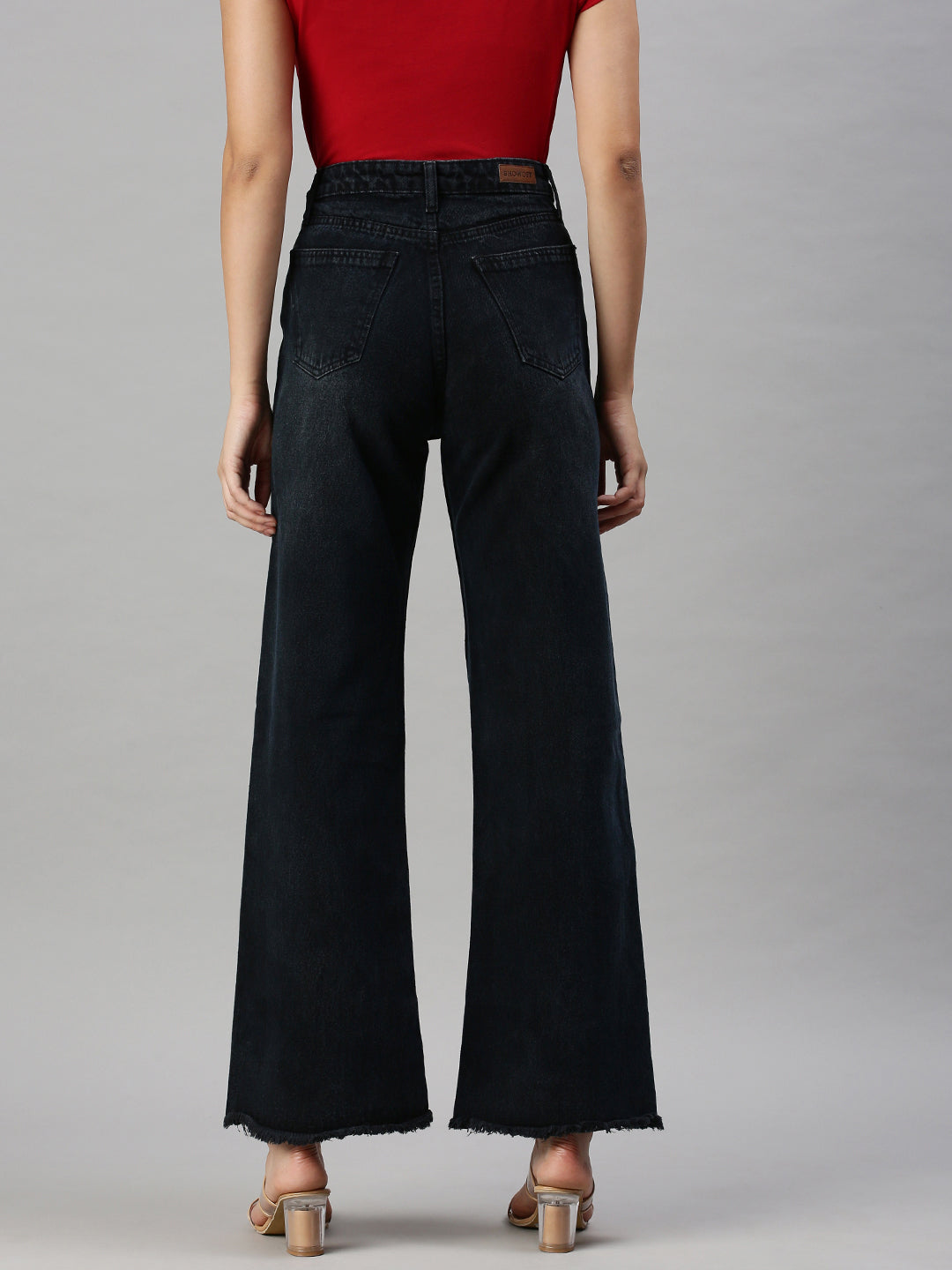 Women's Black Wide Leg Clean Look High-Rise Jeans