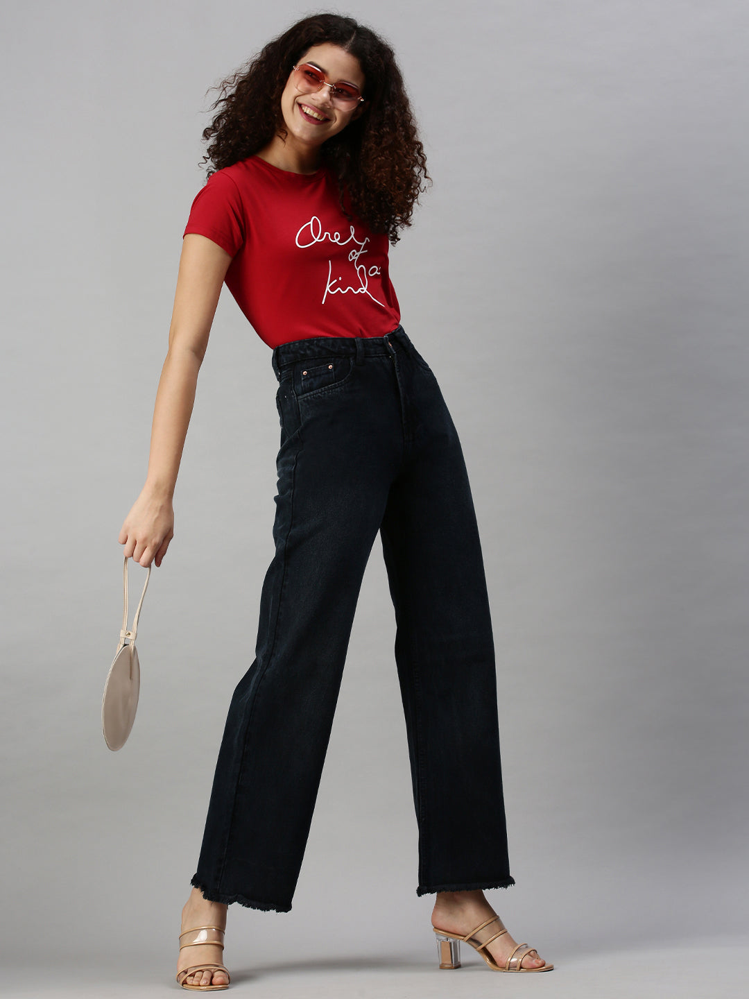 Women's Black Wide Leg Clean Look High-Rise Jeans