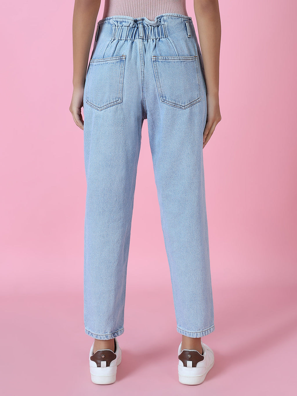 Women's Blue High-Rise Mildly Distressed Elasticated Cotton Jeans