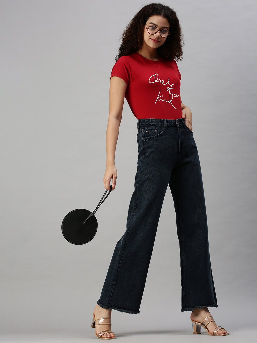 Women's Grey Wide Leg High-Rise Light Fade Clean Look Cotton Jeans