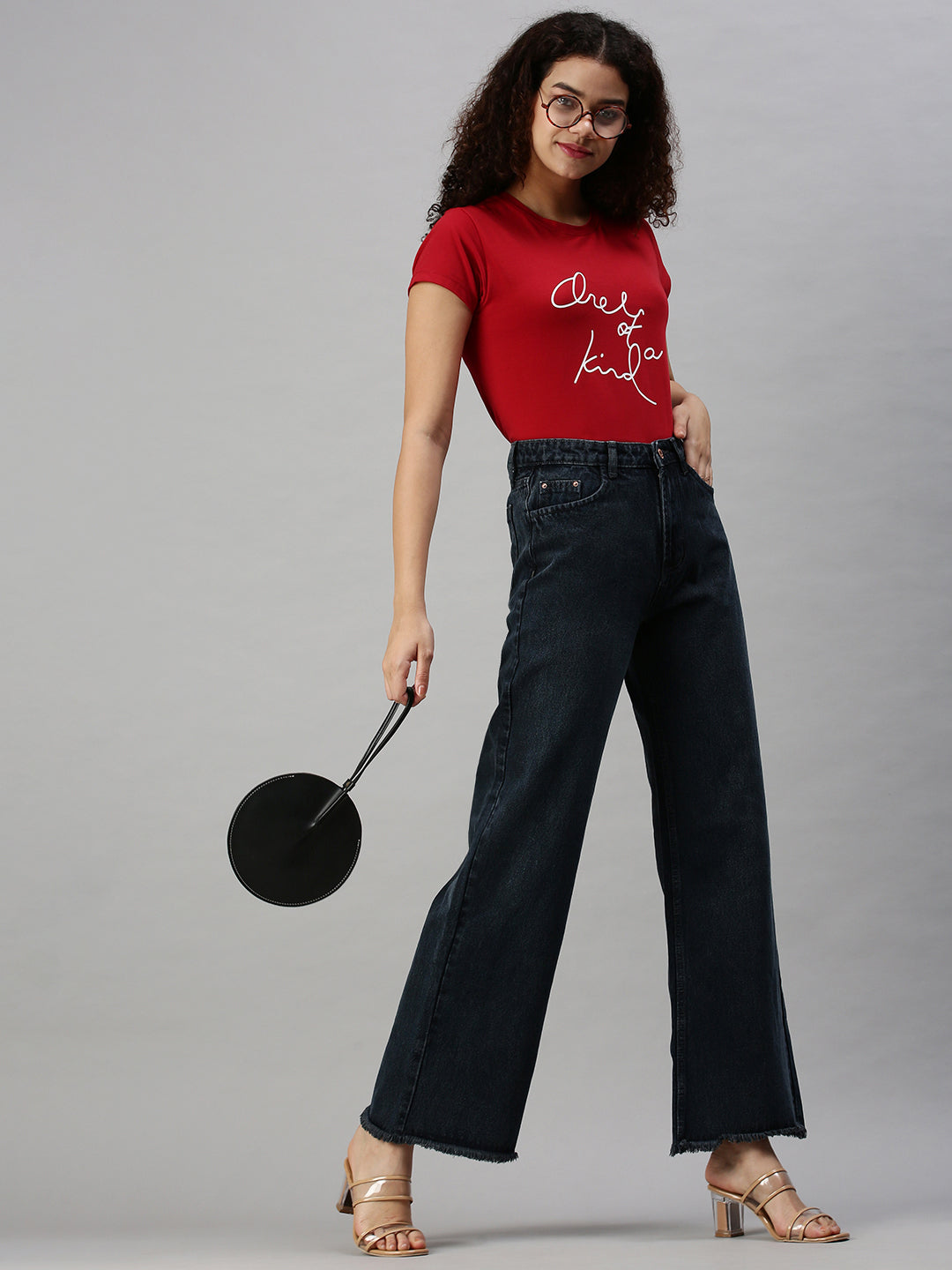 Women's Grey Wide Leg High-Rise Light Fade Clean Look Cotton Jeans