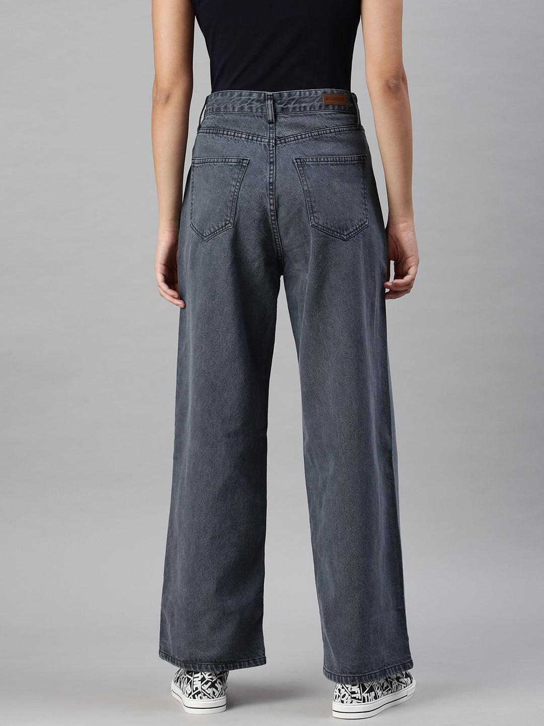 Women's Blue Wide Leg High-Rise Clean Look Cotton Jeans