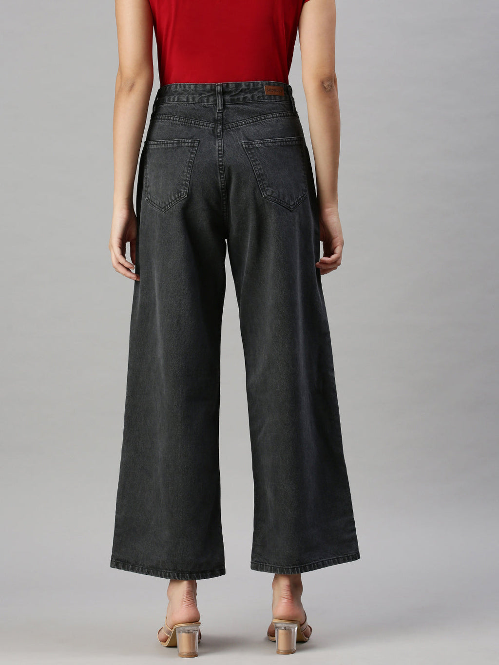 Women's Dark Grey Wide Leg High-Rise Clean Look Jeans