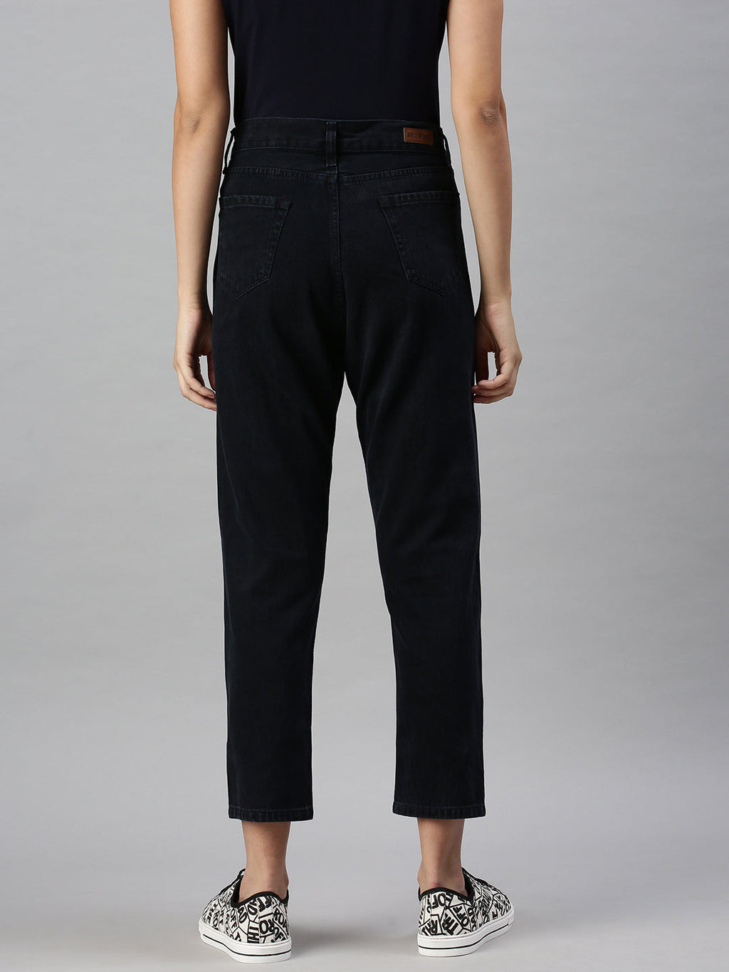 Women's Blue Cotton Boyfriend Fit High-Rise Clean Look Jeans