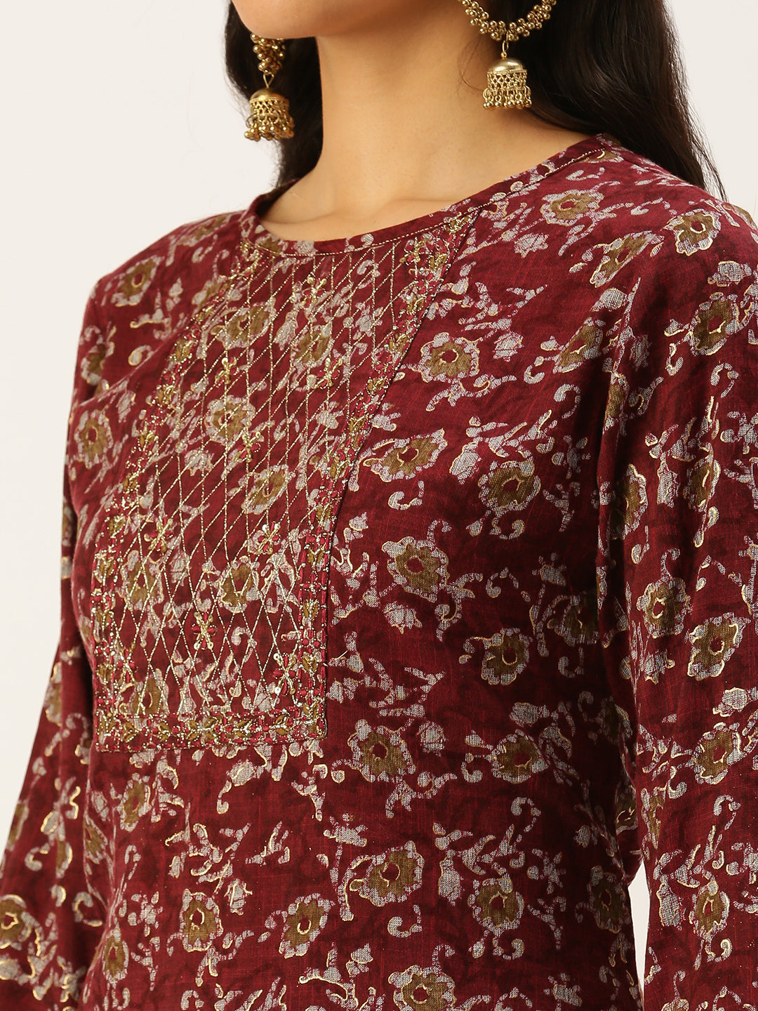 Women's Printed Maroon Straight Kurta