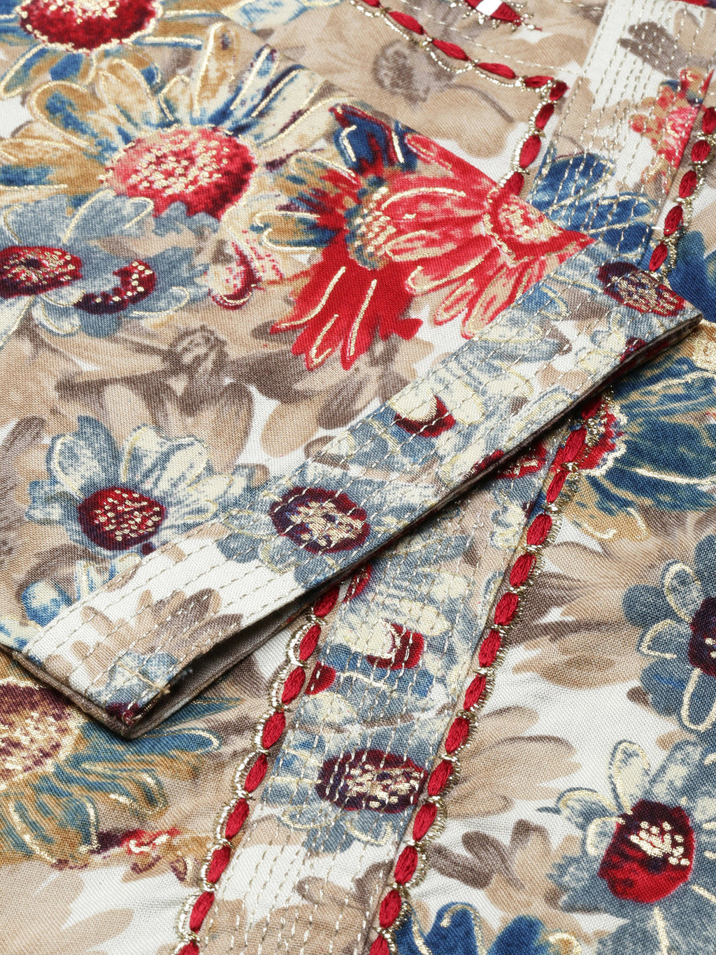 Women's Straight Beige Floral Kurta