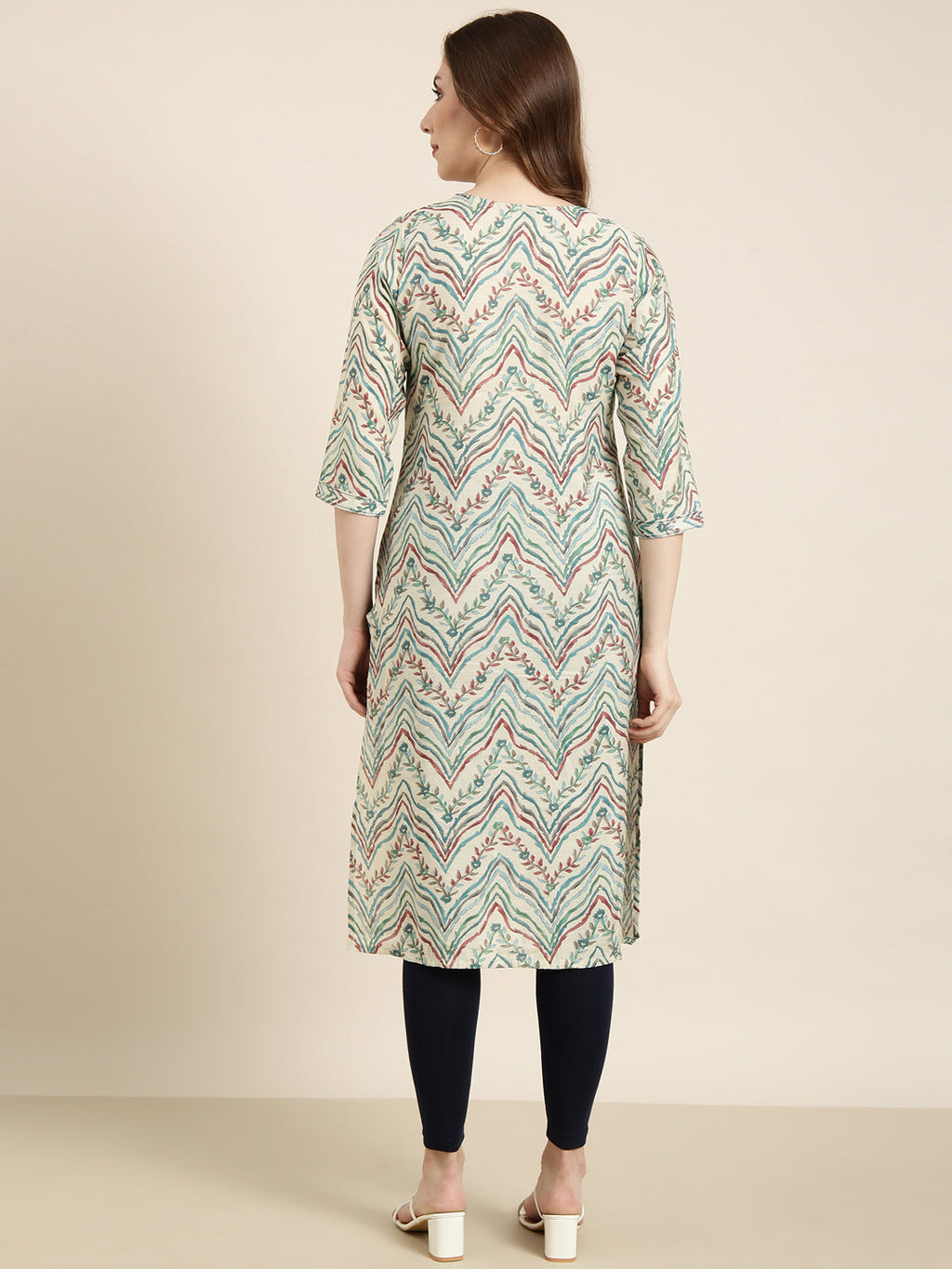 Women's Straight Beige Striped Kurta