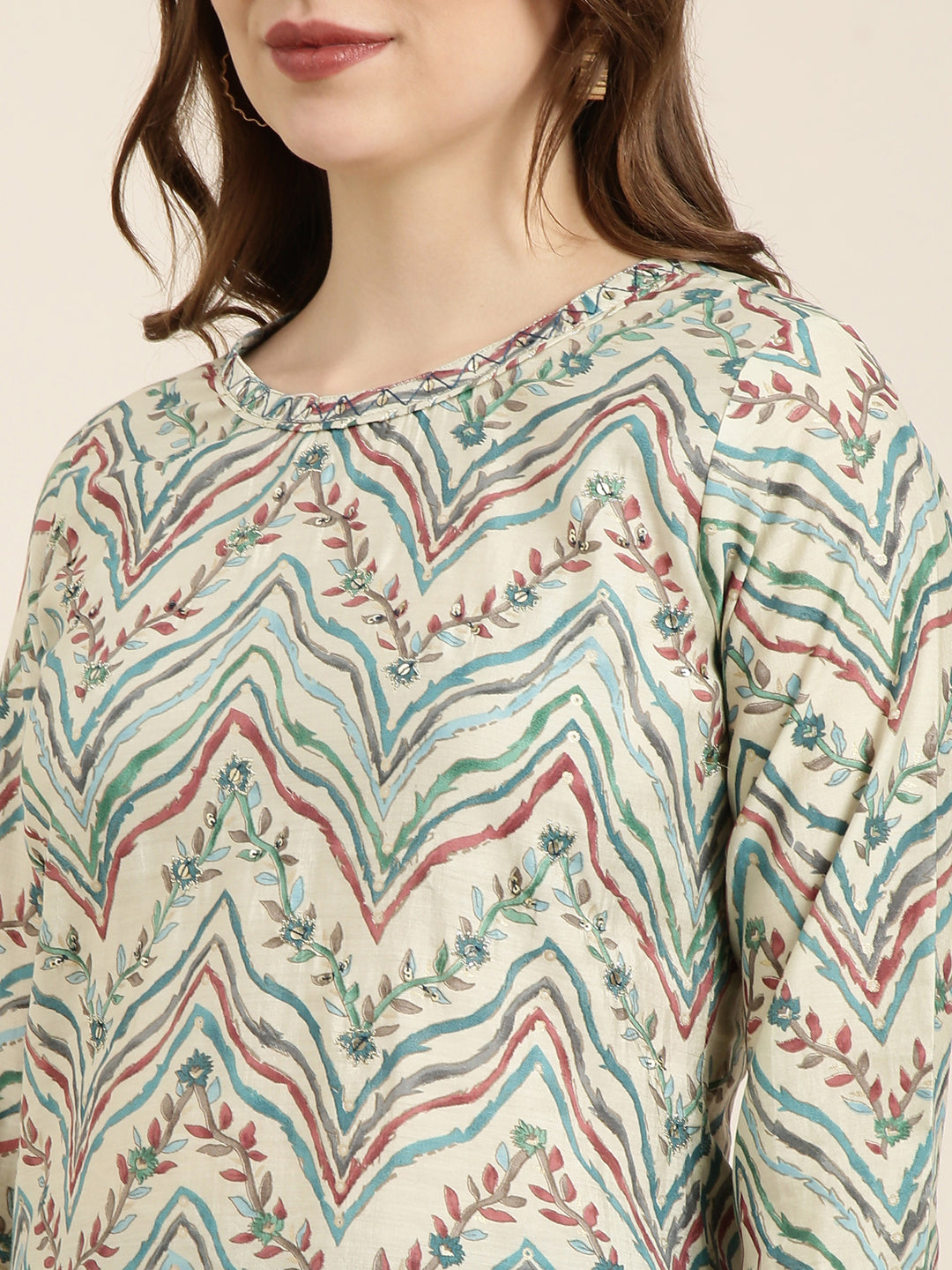 Women's Straight Beige Striped Kurta