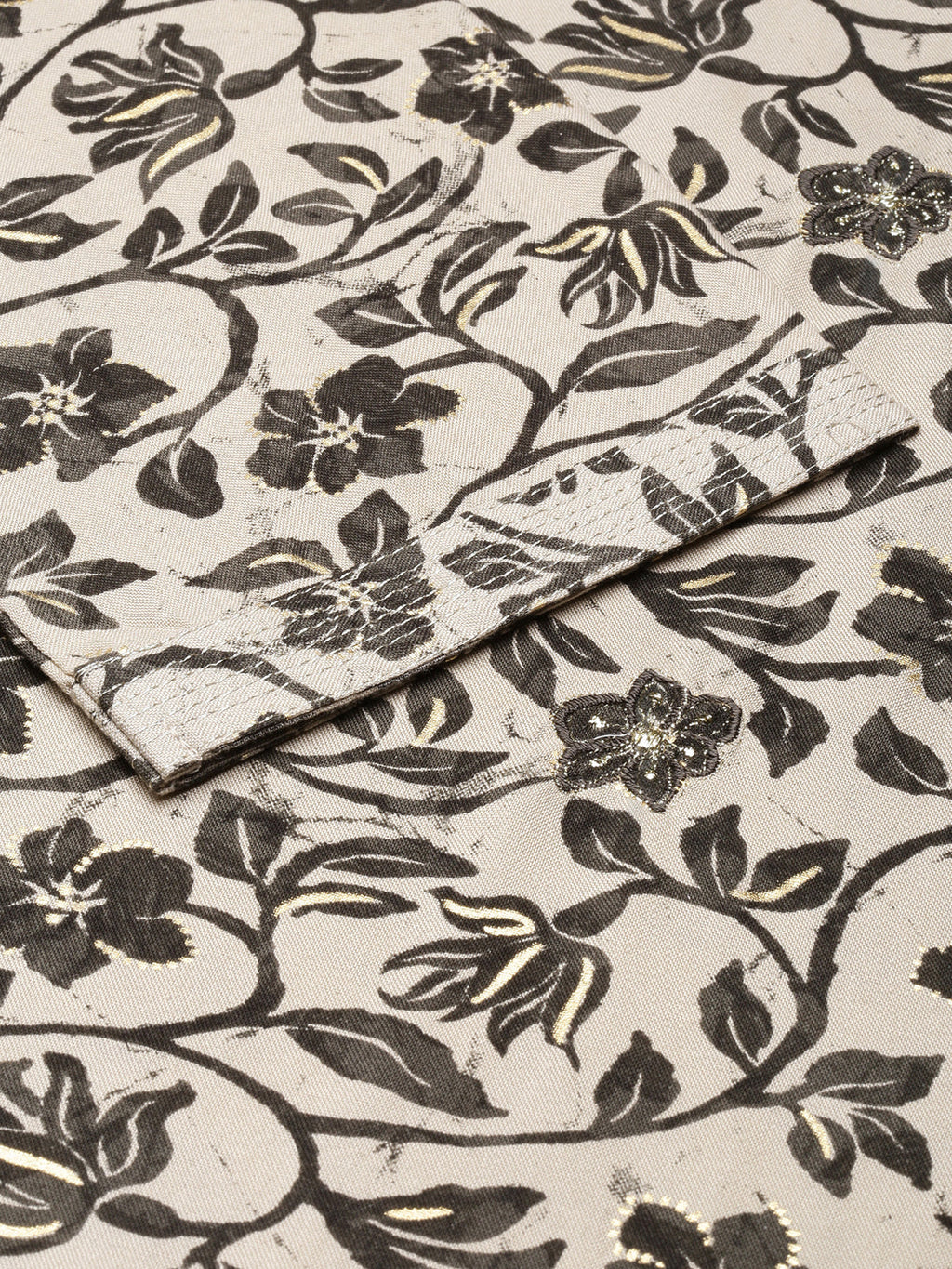 Women's Straight Beige Floral Kurta