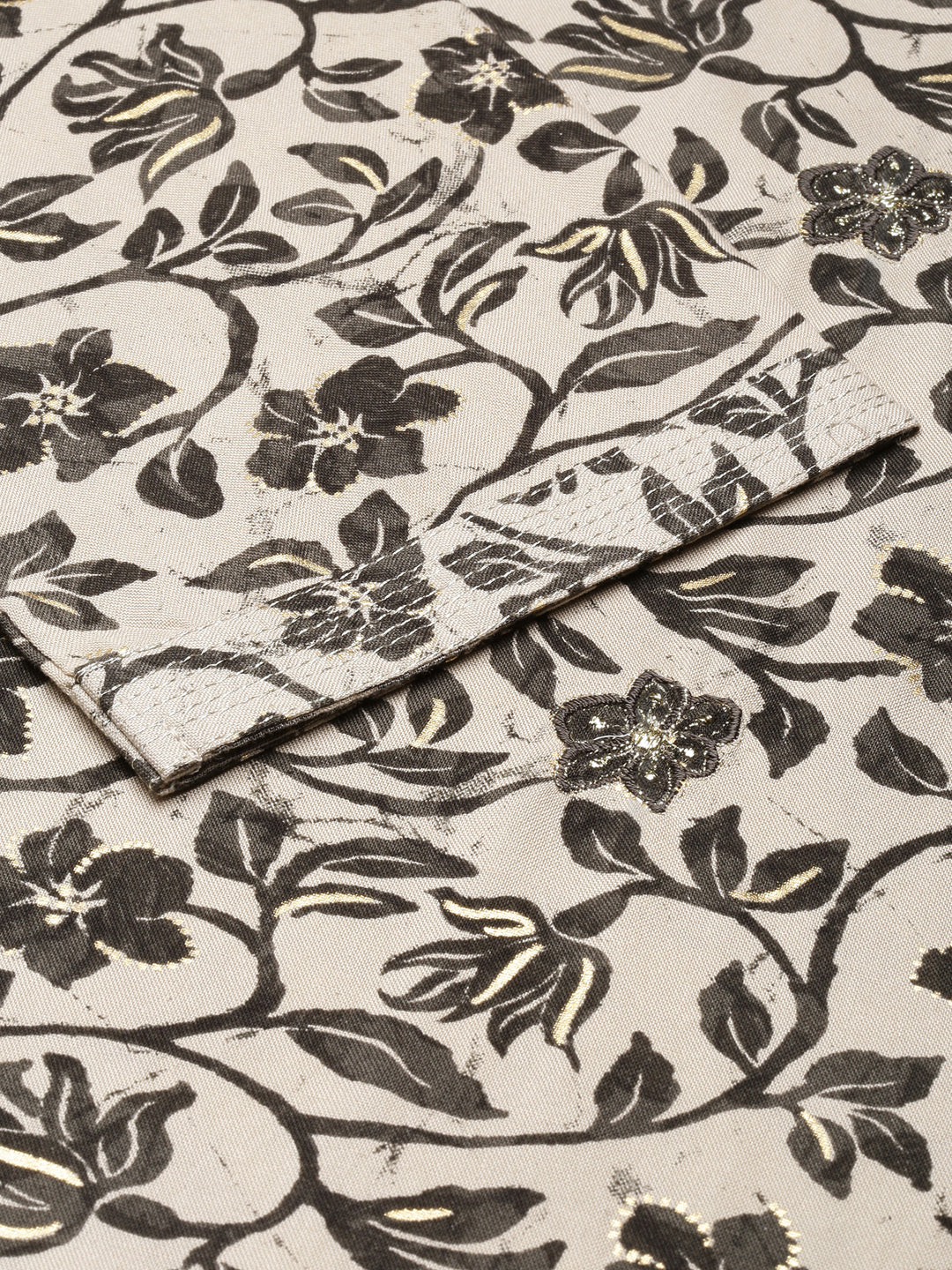 Women's Straight Beige Floral Kurta