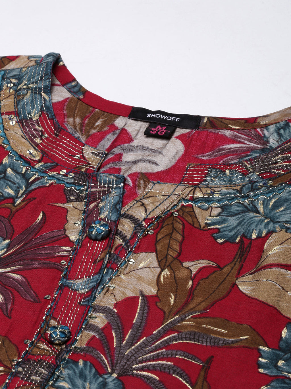 Women's Straight Maroon Floral Kurta