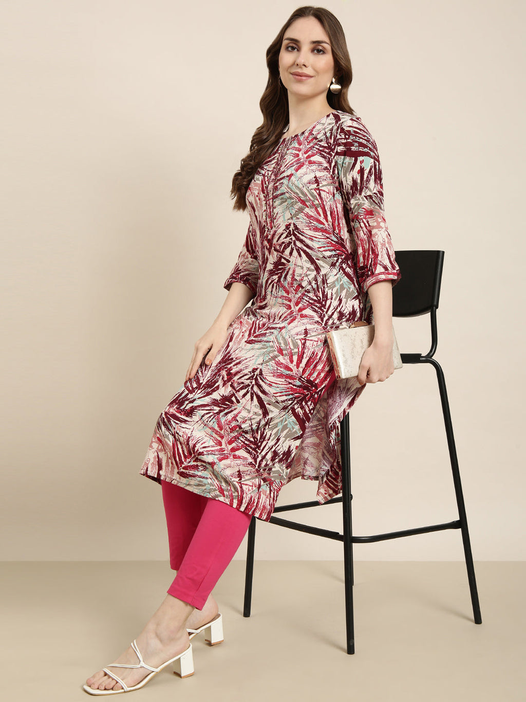 Women's Straight Maroon Abstract Kurta
